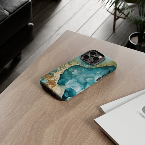 Aquamarine inspired Geode in Watercolor - Impact Resistant Phone Case